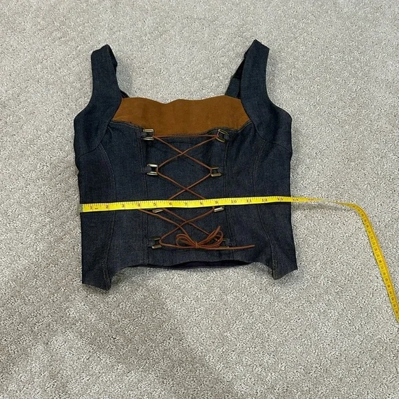 Vintage & Rare Custom Denim Corset-like Top w/Ultra Suede - Picture 3 of 10